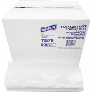image:imageGenuine Joe Quart Recloseable Food Storage Bag with Writeable Label Zipper Seal Closure 175 mil 44 Micron Thickness Clear 500 Count